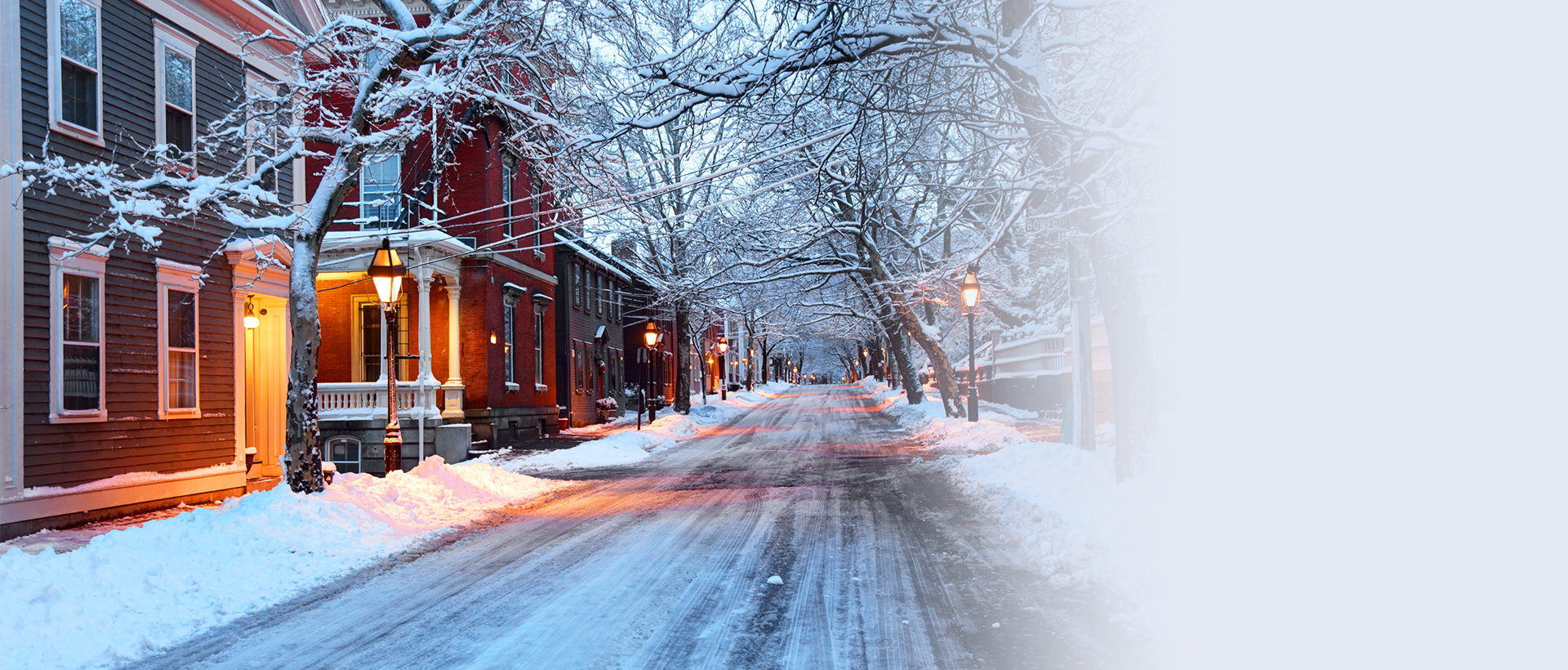 Winter Image Snowy House Lined Street